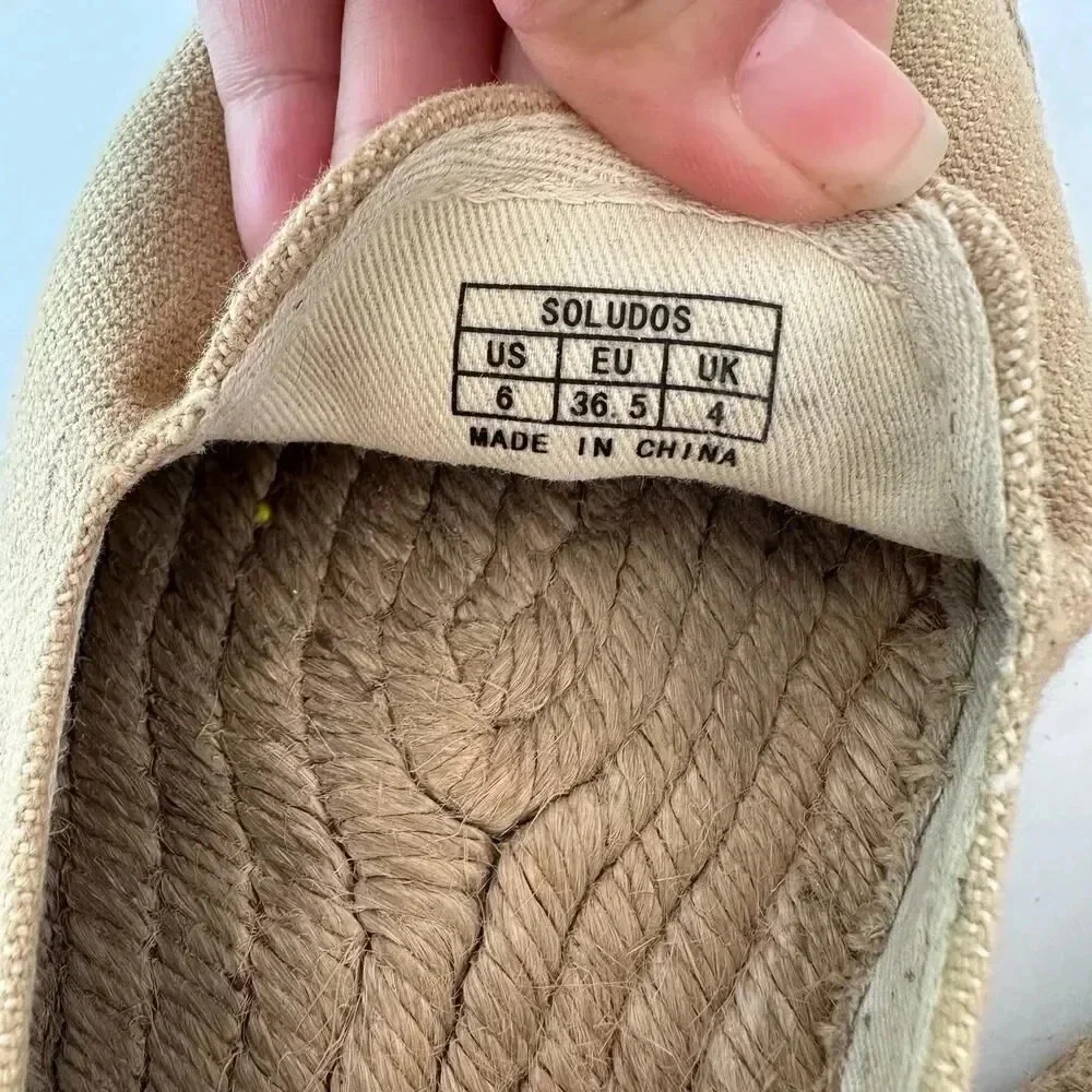 SOLUDOS Size 6 Tan Canvas Espadrille Flats Casual‎ Summer